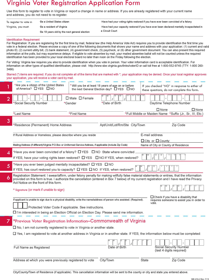Virginia Voter Registration Application Form Page 3