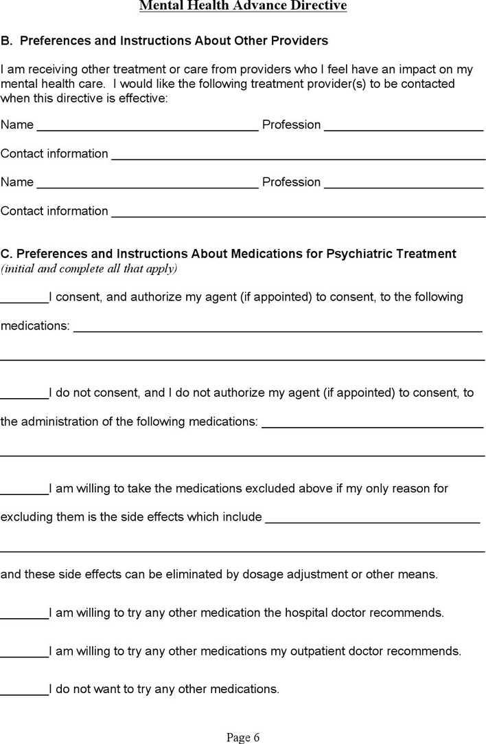 Washington Mental Health Advance Directive Form Page 6