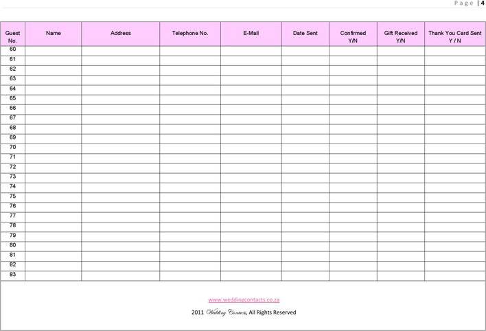 Wedding Guest List Template 2 Page 4