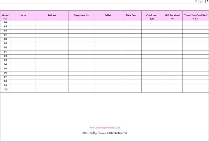 Wedding Guest List Template 2 Page 5