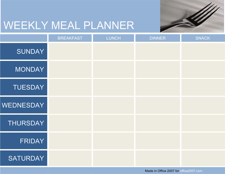 Free Weekly Meal Planner - dotx | 113KB | 1 Page(s)