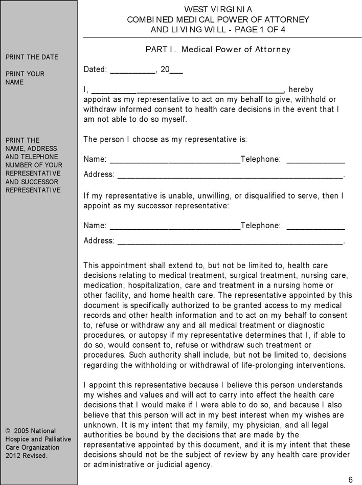 West Virginia Advance Health Care Directive Form Page 6