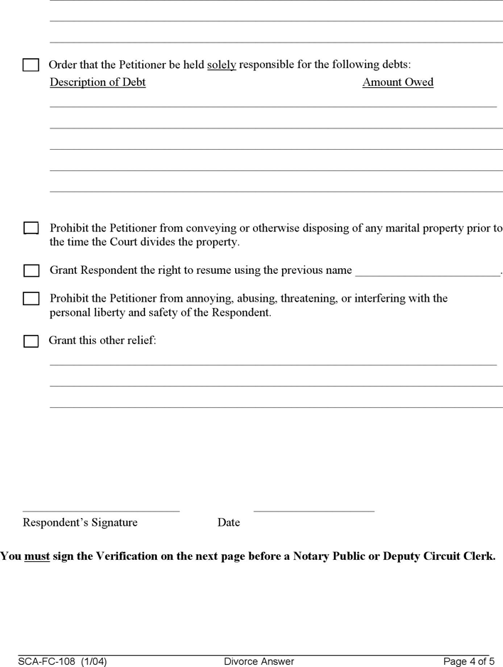 West Virginia Answer to Divorce Petition Form Page 4