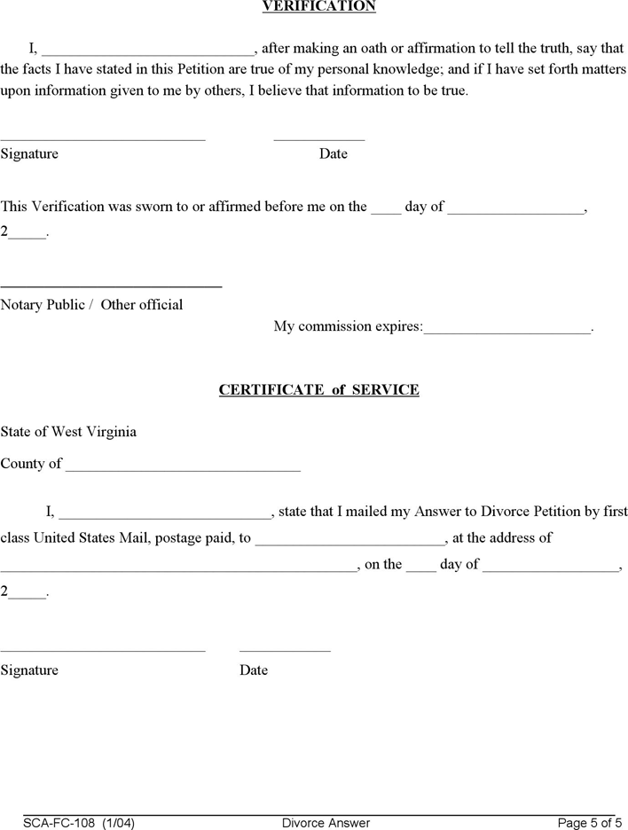 West Virginia Answer to Divorce Petition Form Page 5