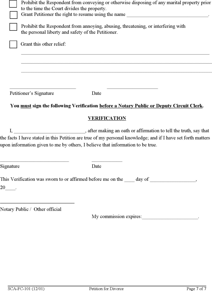 West Virginia Petition for Divorce Form Page 7