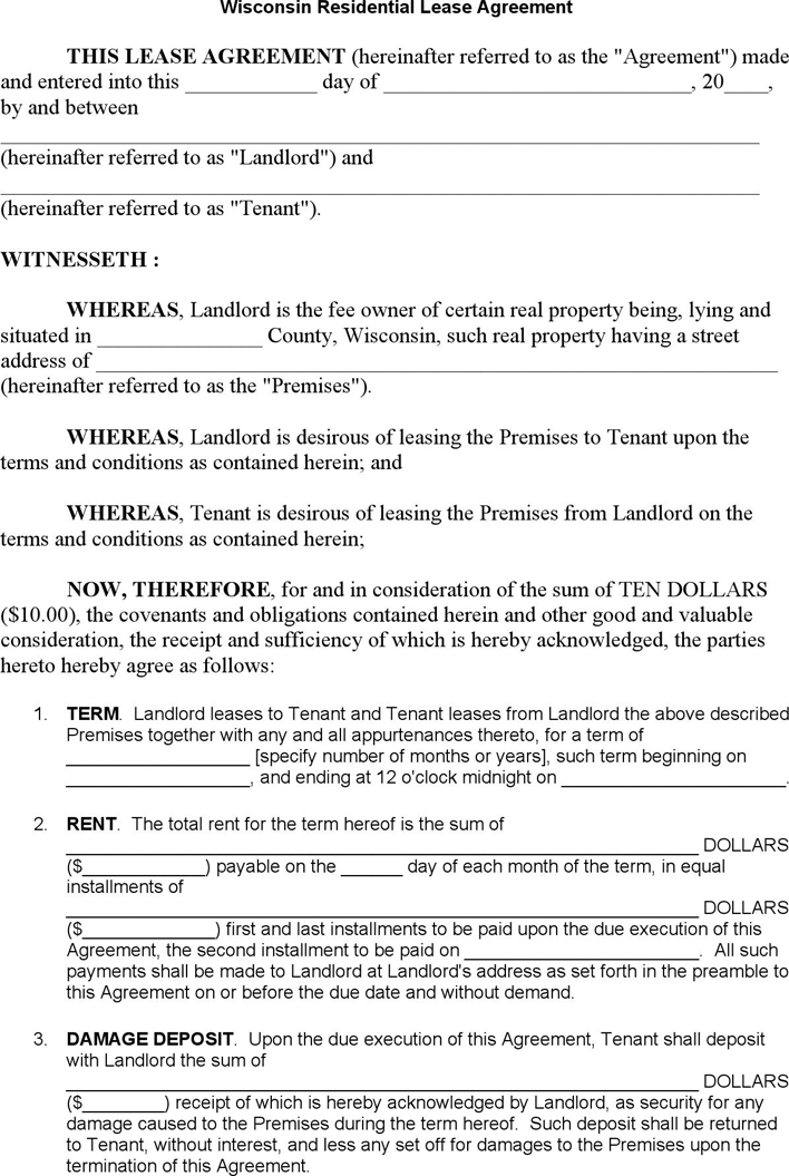 Free Wisconsin Residential Lease Agreement Template PDF 199KB 7