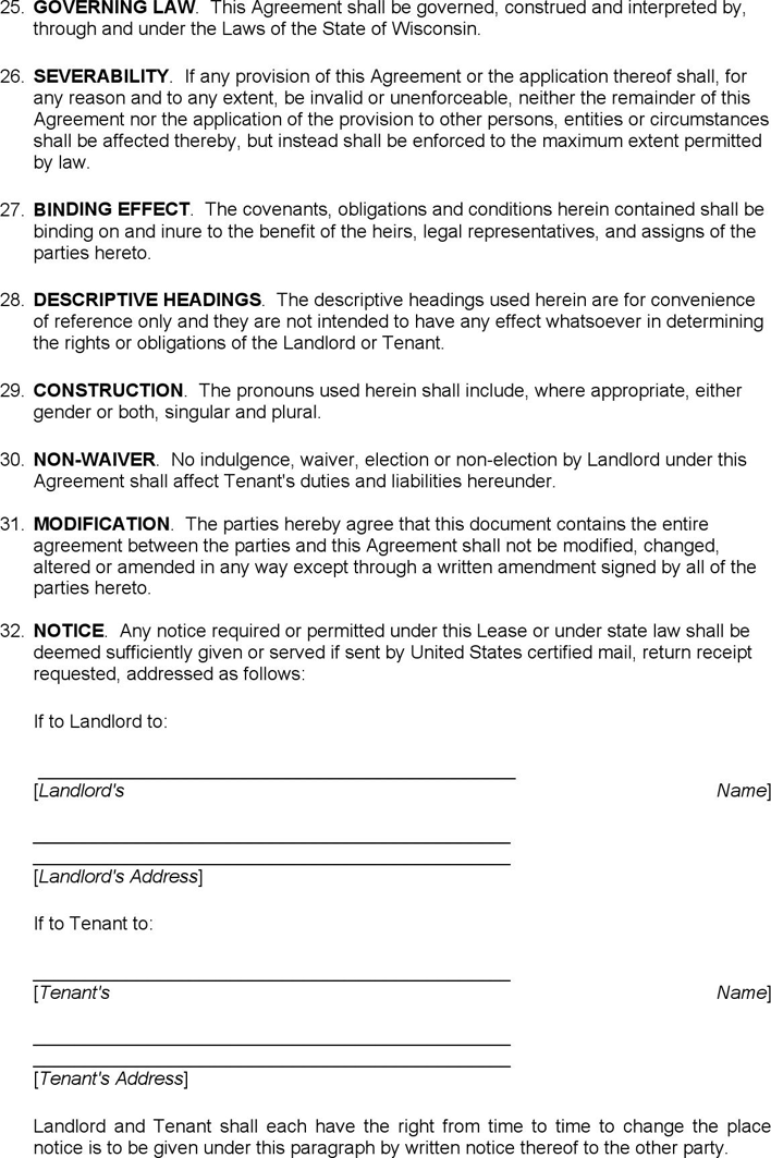 Wisconsin Residential Lease Agreement Template Page 6