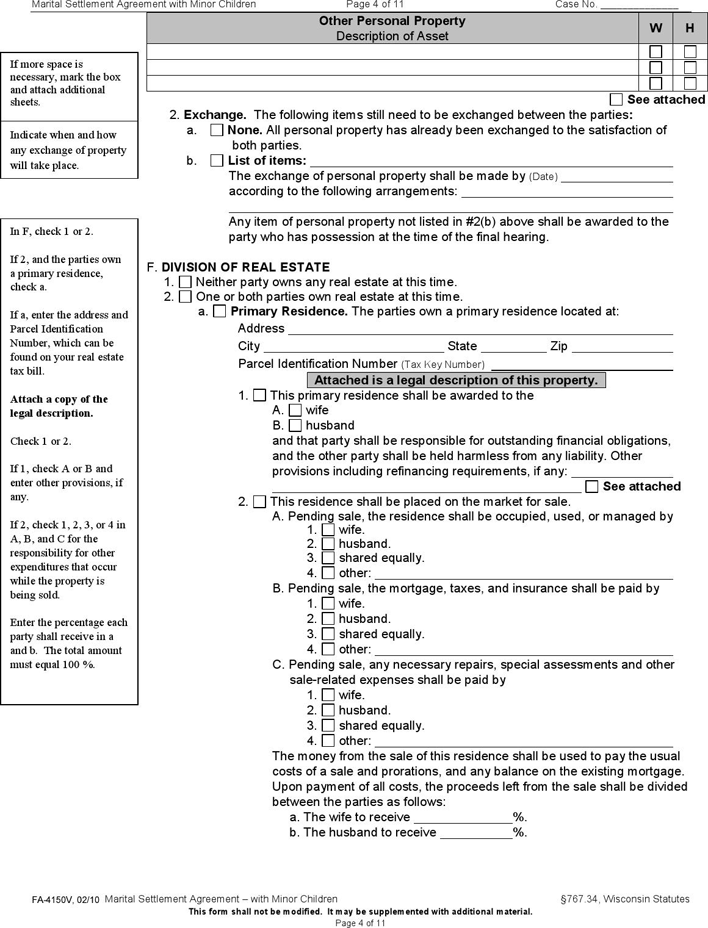Wisconsin Separation Agreement Template Page 4