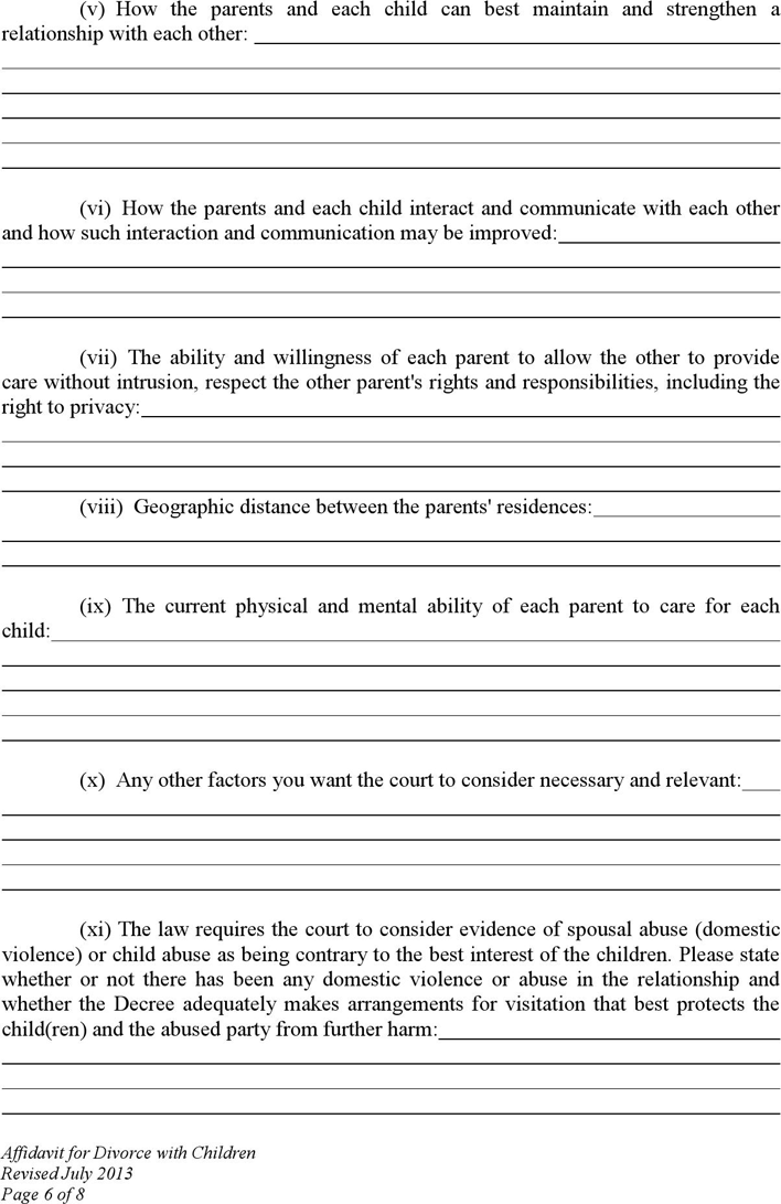 Wyoming Affidavit for Divorce without Appearance of Parties (with Minor Children) Form Page 6